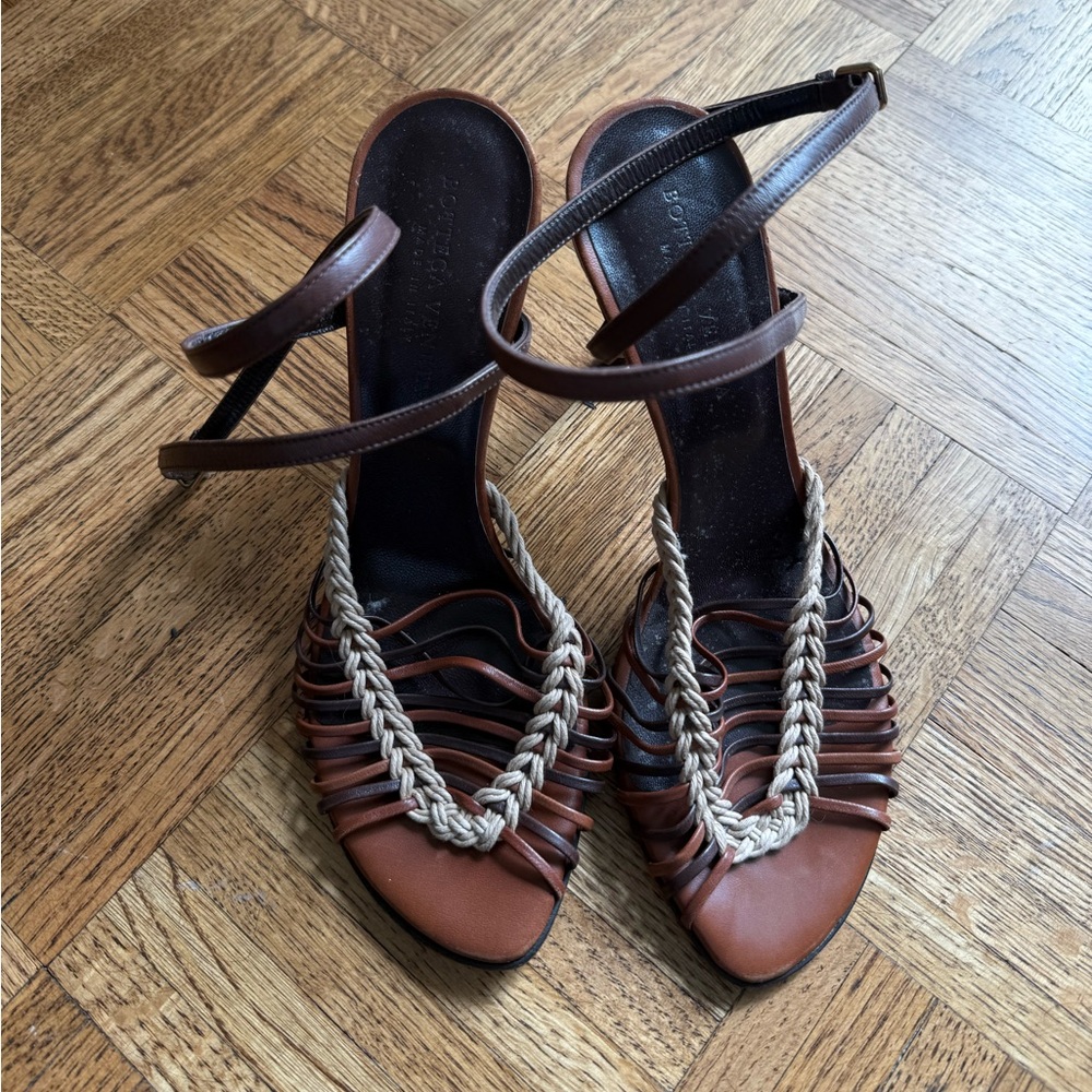 Bottega Veneta Brown Strappy Sandals with Braided Detail